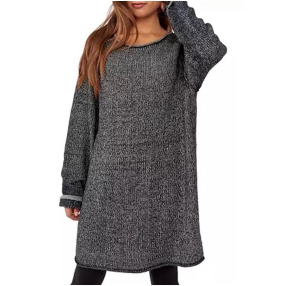 Free People Lenox Ribbed Tunic Sweater in Onyx - Picture 1 of 5